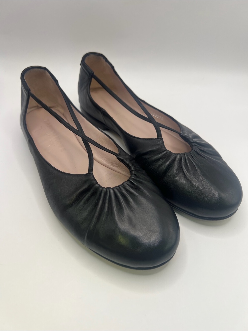 Taryn Rose-Alessandra Nappa Blk Leather Ruched Ballet Flats, Women, 8-1/2